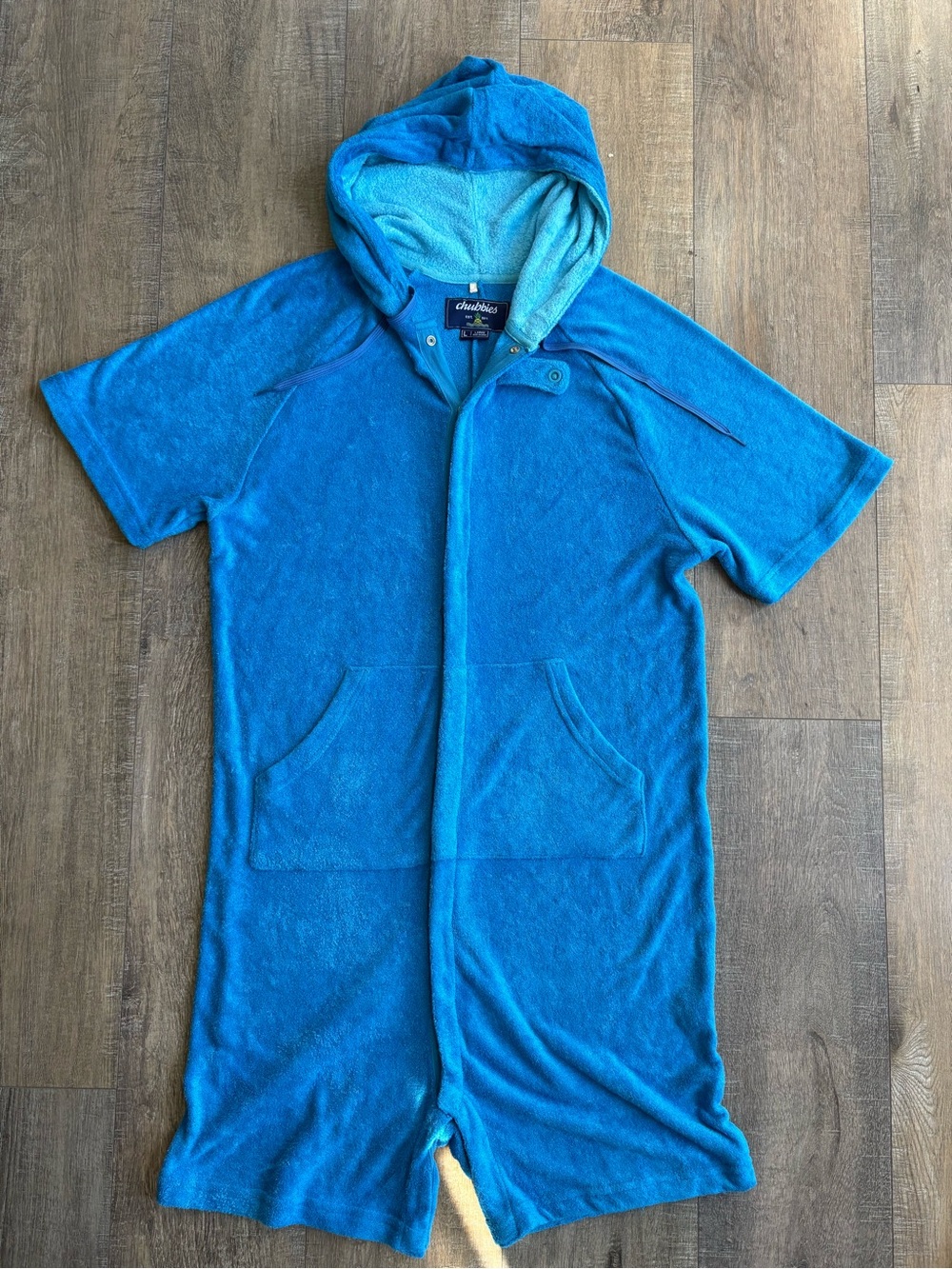 Chubbies "The Funky Jumpy" Blue Terry Cloth Hooded Romper Onesie Chubbsie -L